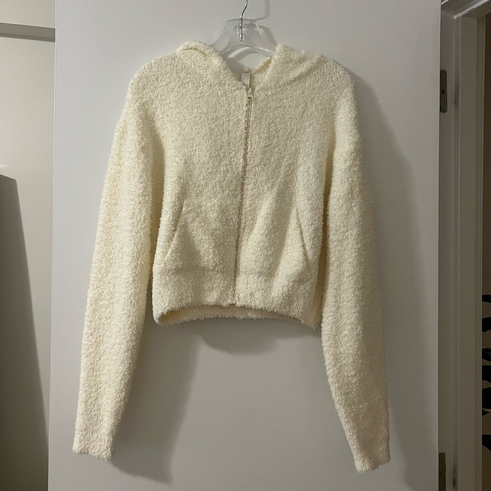 Skims Cozy Knit Zip Up Hoodie in Ivory